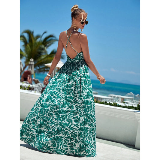 Sexy Cross Strap Open Back Maxi Dress