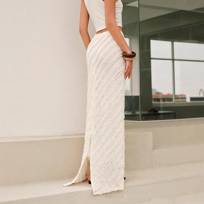 Mid-Waist Jacquard Knitted Split Skirt