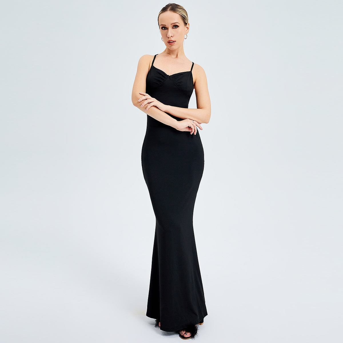 Cross Suspenders Open Back Swing Maxi Dress