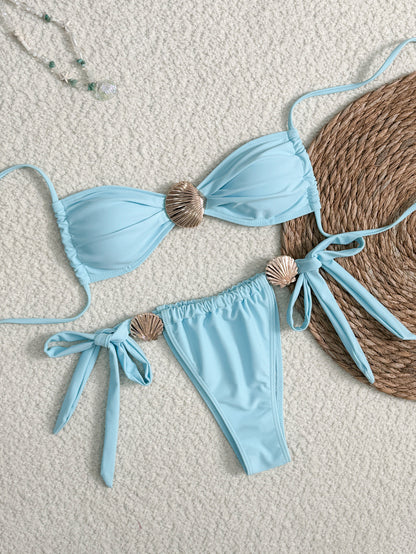 Metal Shell 2pcs Bikini High Waist Lace-up