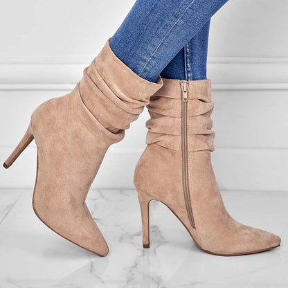 Pointed Toe Stiletto Heel Ankle Boots Side Zipper Shoes