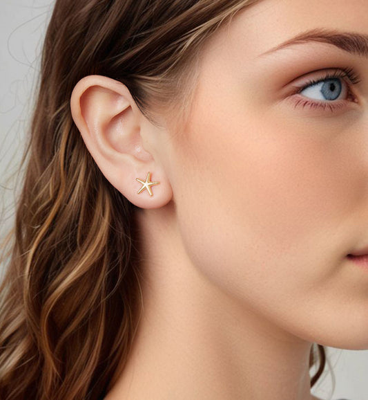 Starfish Argent Pur Ear Stud Earrings Women Simple Summer Fashion