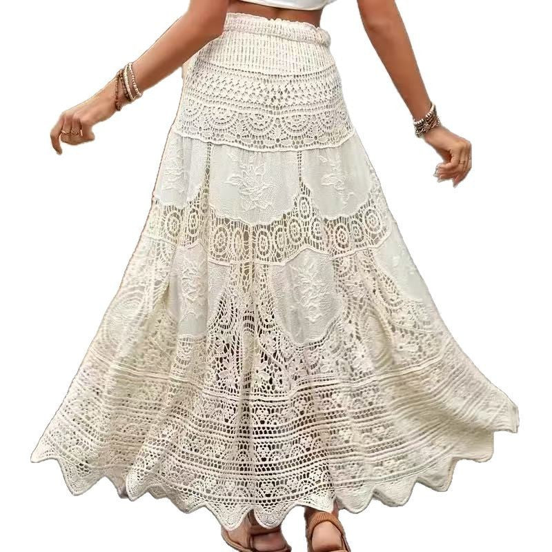 Retro Hollow Knitted Big Hem Skirt