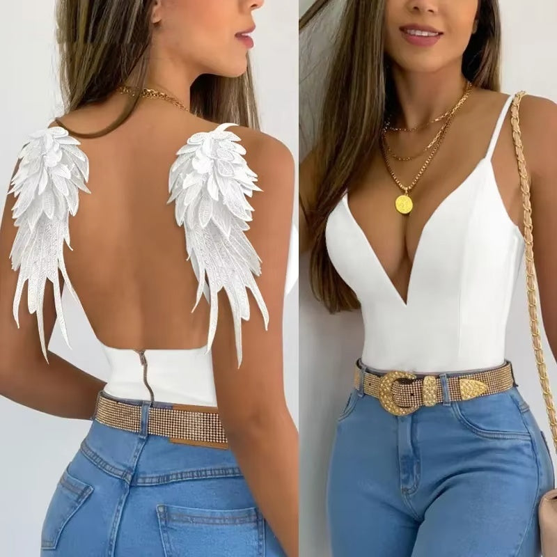 Color Contrast Patchwork Deep-V Sleveless Top