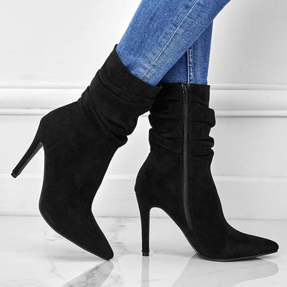 Pointed Toe Stiletto Heel Ankle Boots Side Zipper Shoes