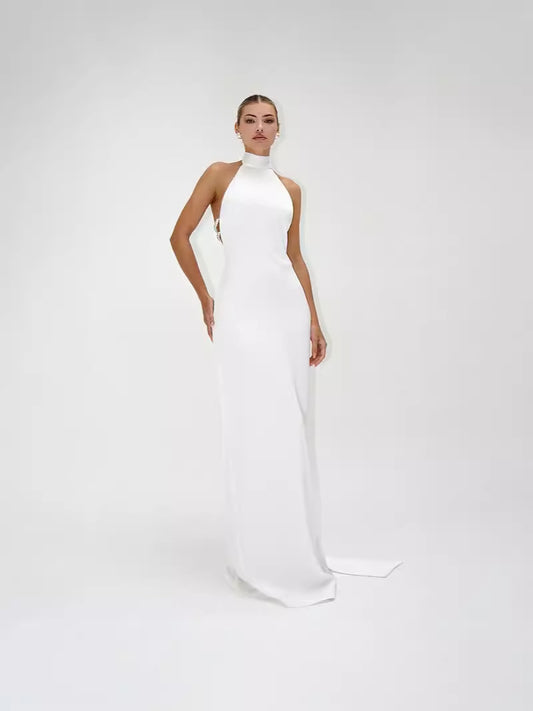 Collar Lace-up Back Beaded Decorative Sheath Dress