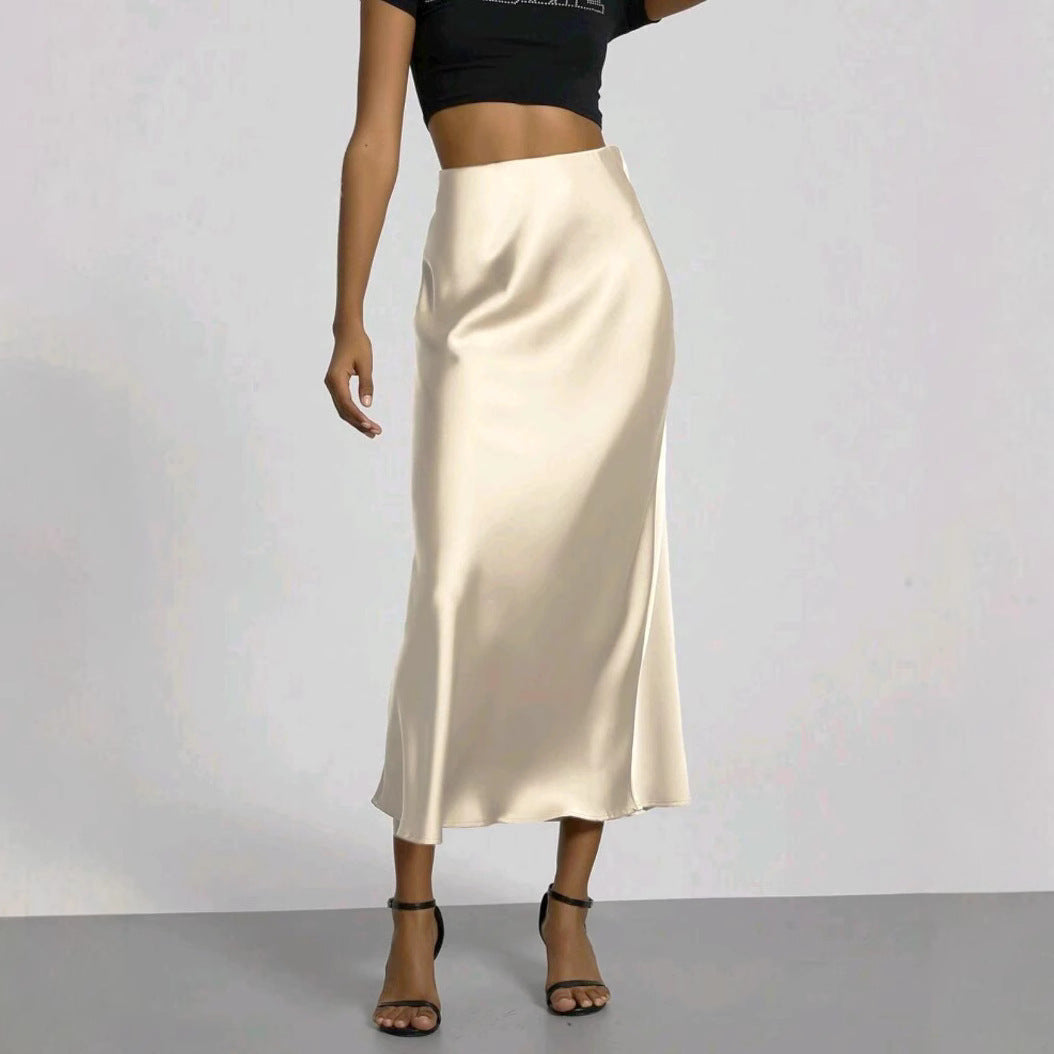 Slim Fit Satin Skirt Solid Color Long Skirt