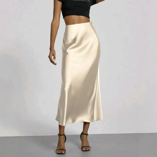 Slim Fit Satin Skirt Solid Color Long Skirt
