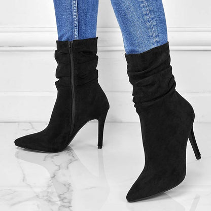 Pointed Toe Stiletto Heel Ankle Boots Side Zipper Shoes