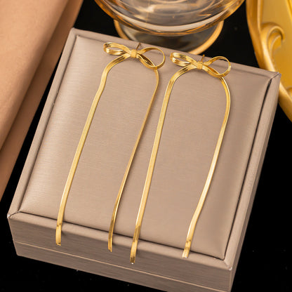 Stainless Steel Jewelry Wholesale Non-tarnish Herringbone Bow Earrings Hypoallergenic 18k Gold Plated Ribbon Bow Bowknot Earring