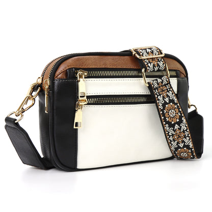 Shoulder Bag Triple-zipper With Embroidered Floral Straps Multi-functional Crossbody Bags