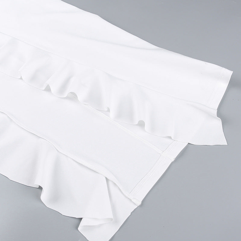 Sexy Ruffled High Side Slit Lace Dress