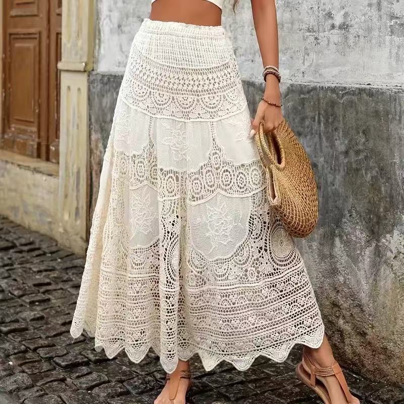 Retro Hollow Knitted Big Hem Skirt
