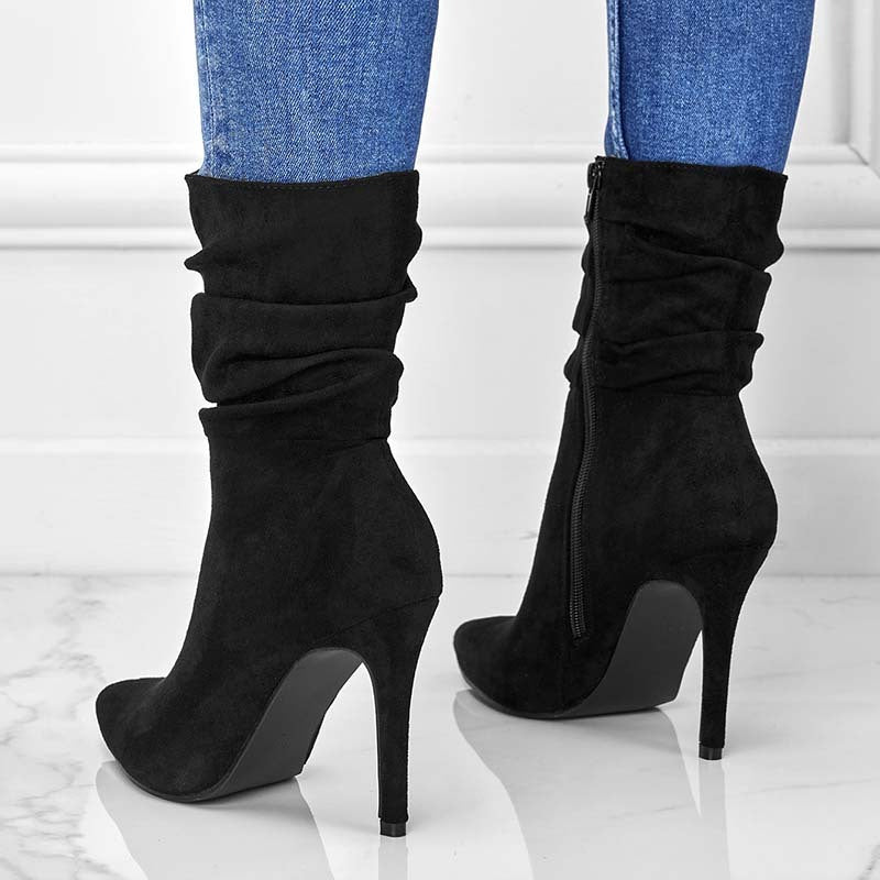Pointed Toe Stiletto Heel Ankle Boots Side Zipper Shoes