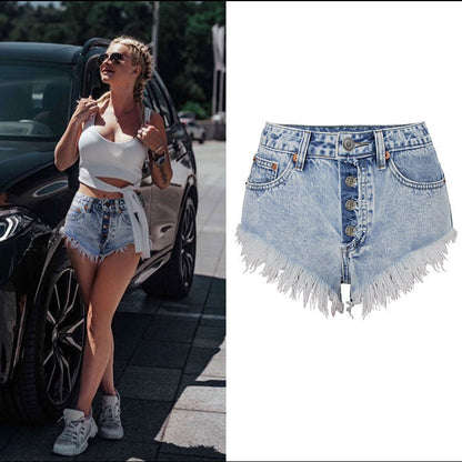 High Waist Worn Style Denim Shorts Hot Shorts