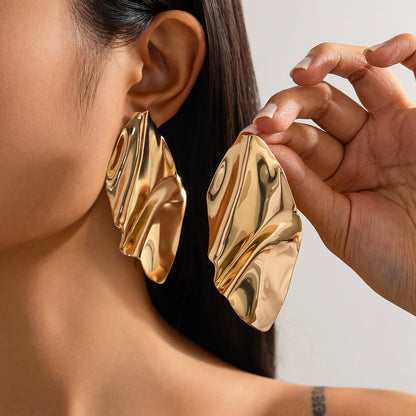 Metal Texture Glossy Earrings Irregular Geometry