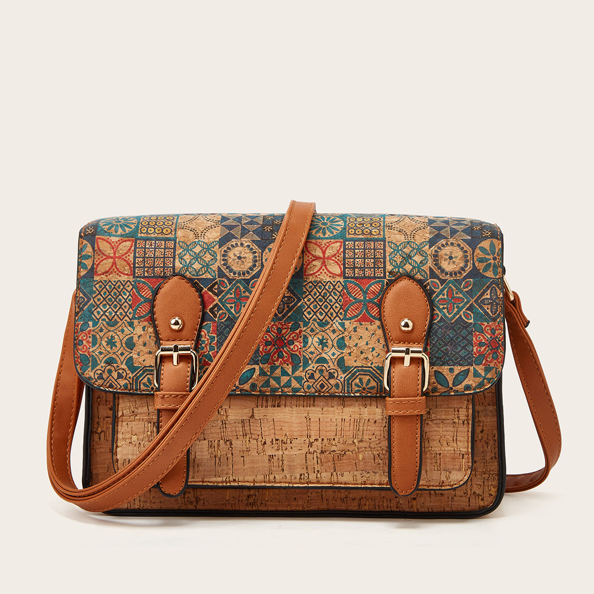 One-shoulder Crossbody Cork Printed Bag