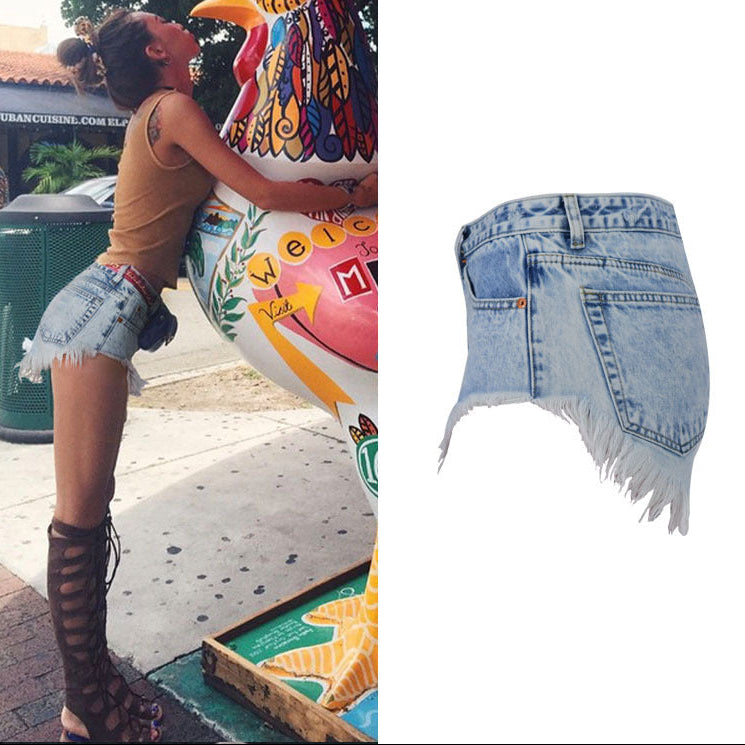 High Waist Worn Style Denim Shorts Hot Shorts