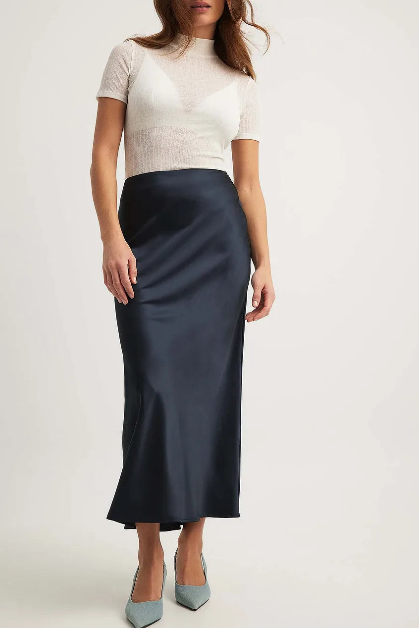 Slim Fit Satin Skirt Solid Color Long Skirt