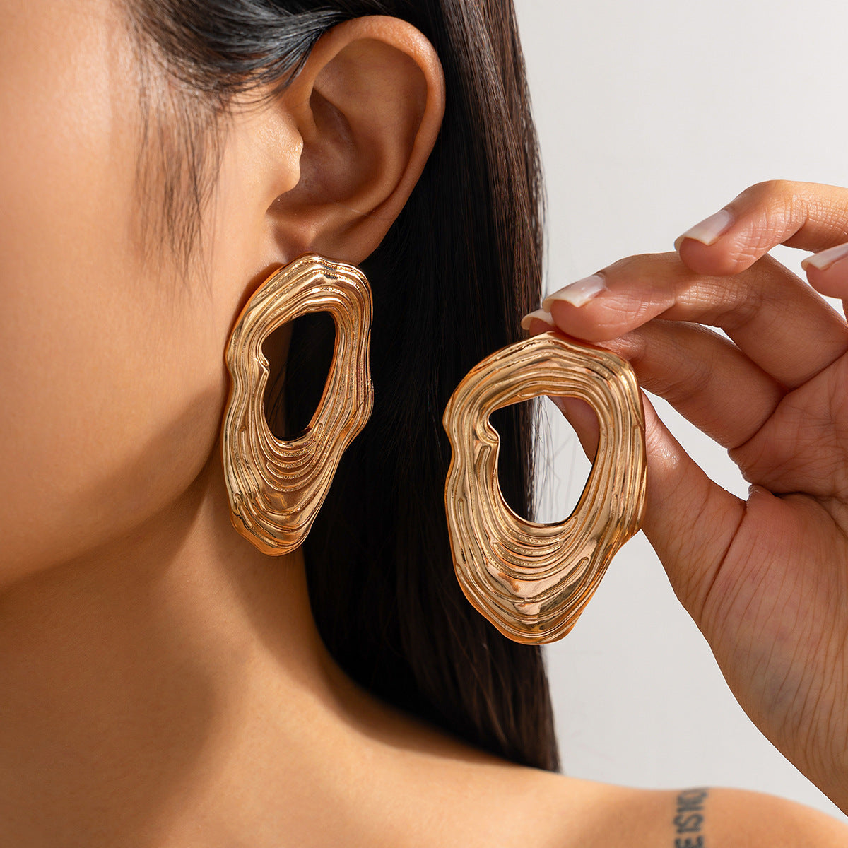 Metal Texture Glossy Earrings Irregular Geometry