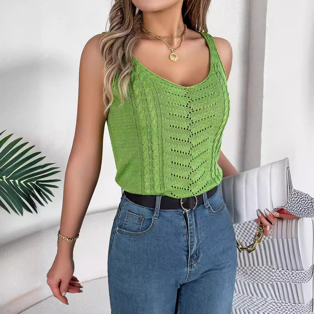 V-neck Top Knitted Sleveless Sweater