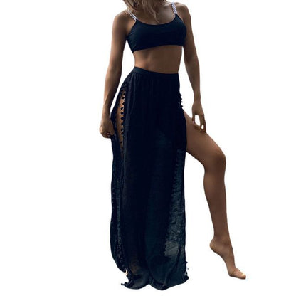 Beach Pants Cover Ups Swimwears Sided High Slit Snowfl