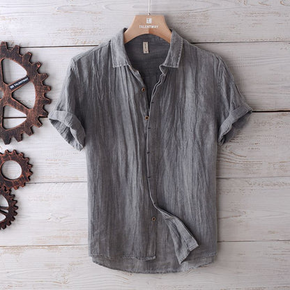 Men's Solid Color Retro Distressed Linen Shirt