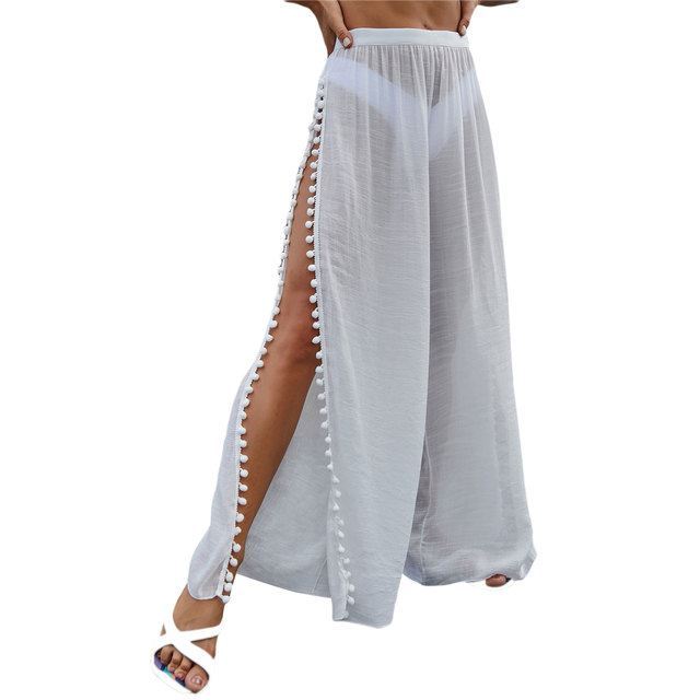 Beach Pants Cover Ups Swimwears Sided High Slit Snowfl