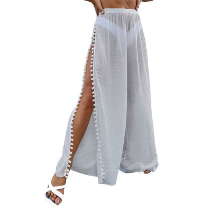 Beach Pants Cover Ups Swimwears Sided High Slit Snowfl