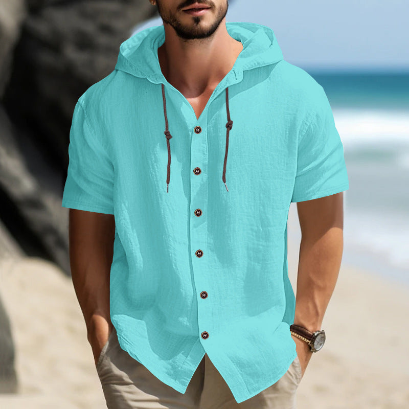 Hooded Shirt Sports-Casual Short-sleeved Summer Shirt