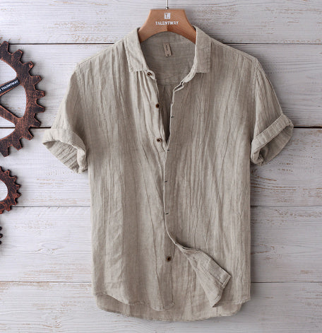Men's Solid Color Retro Distressed Linen Shirt