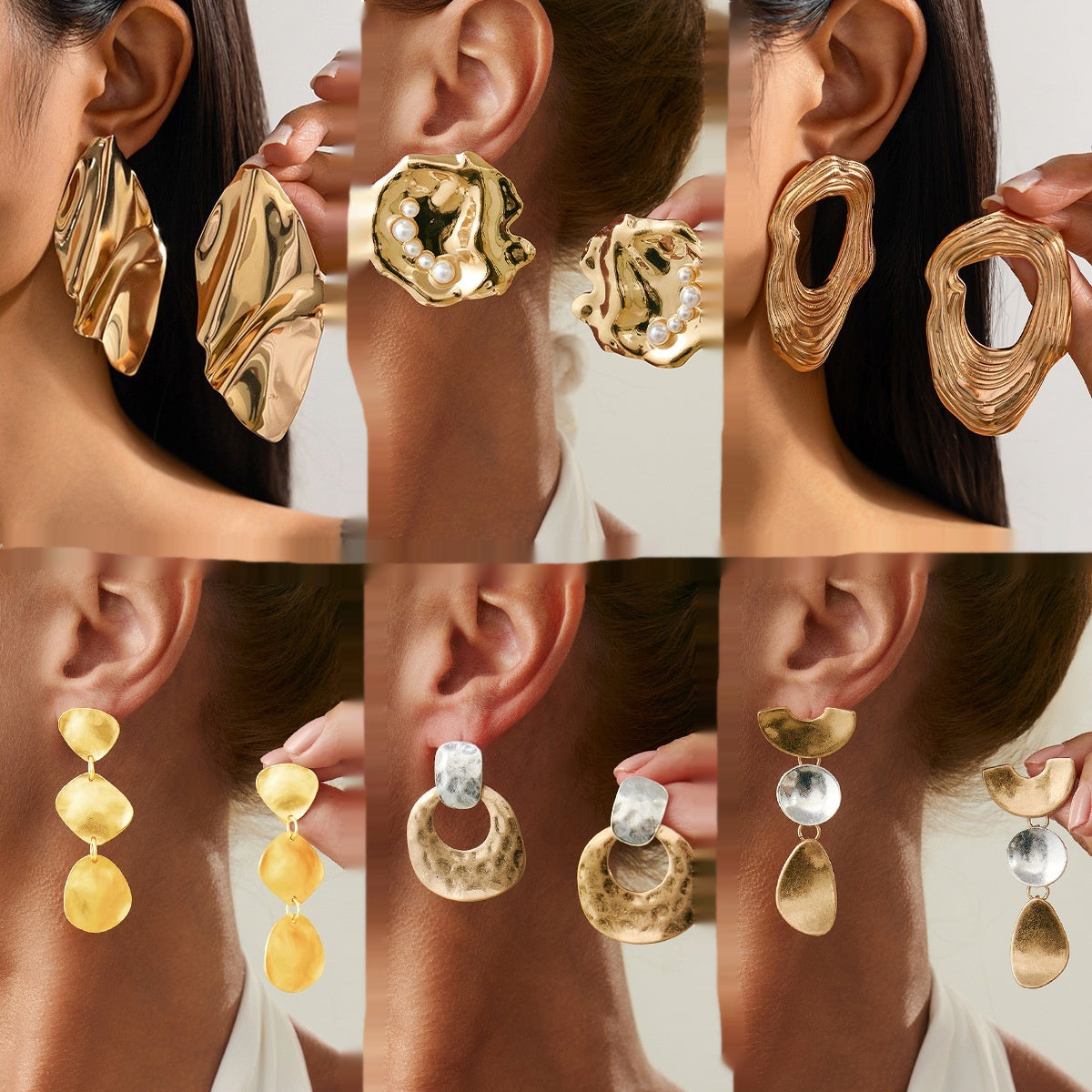 Metal Texture Glossy Earrings Irregular Geometry