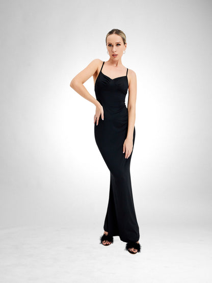 Cross Suspenders Open Back Swing Maxi Dress