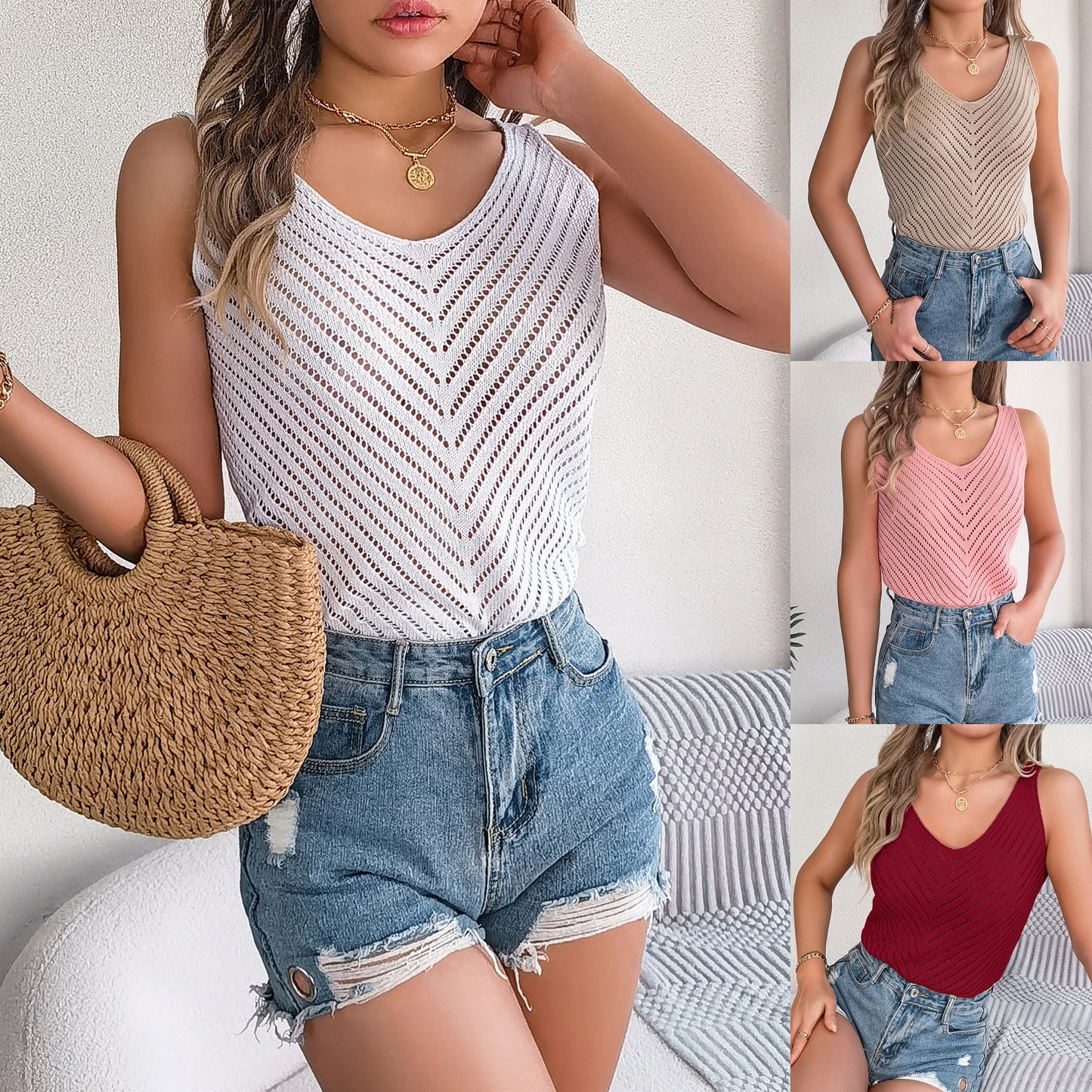 V-neck Top Knitwear Sleeveless Vest