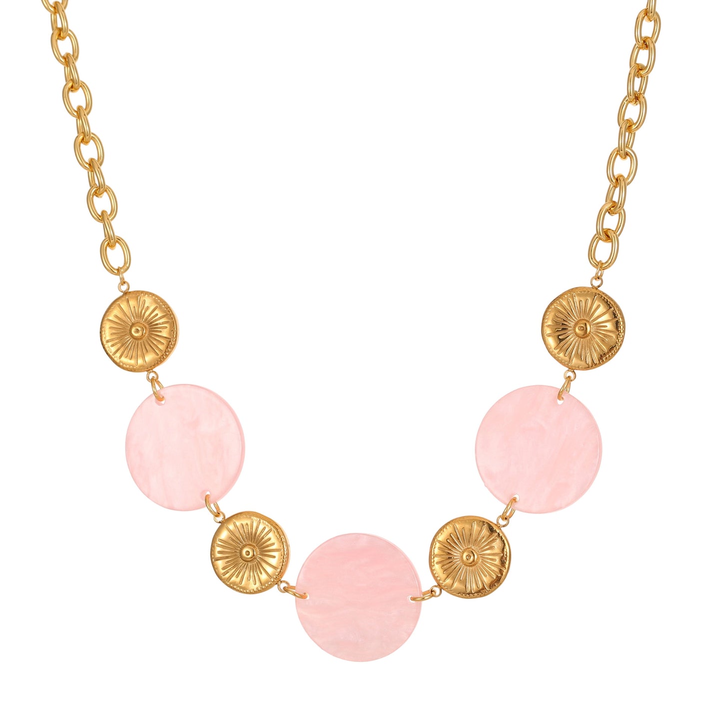 Round Acrylic Disc Pendant Stainless Steel Necklace