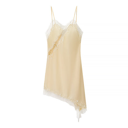 Silk Texture Lace Asymmetric Sling Dress