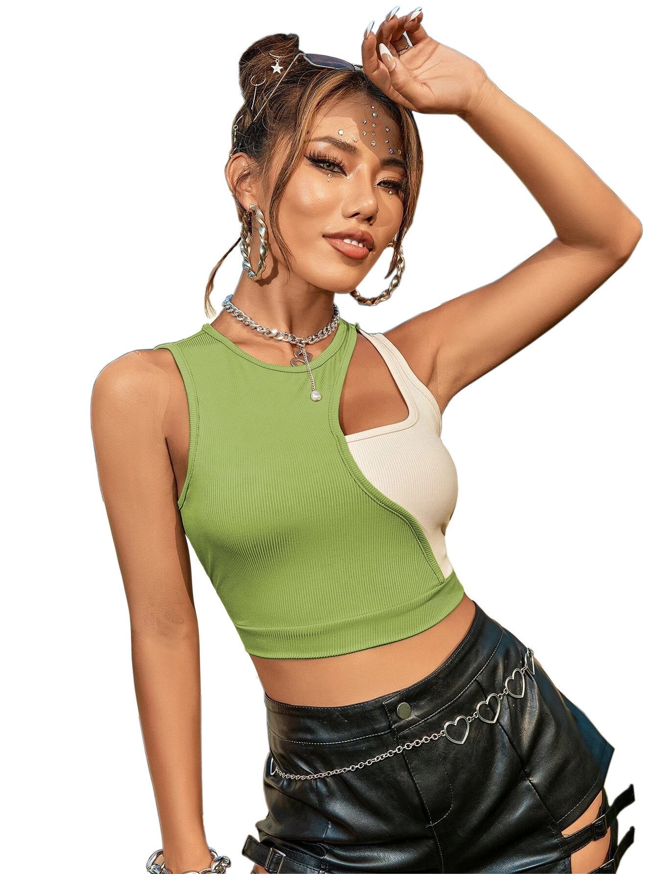 Contrast Color Short I-shaped Sleeveless Top
