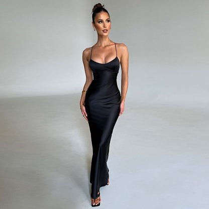 Hip Wrap Maxi Dress Slim Backless Waist