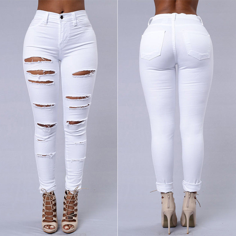 Ripped Skiny Jeans Trousers Casual High Waist Pencil Pants