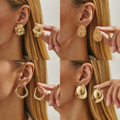 Metal Pleated Water Drop Irregular Geometry Earrings