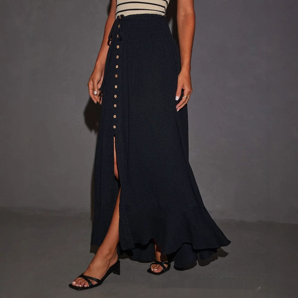 Lace-up Waist-slimming Front Slit Long Skirt