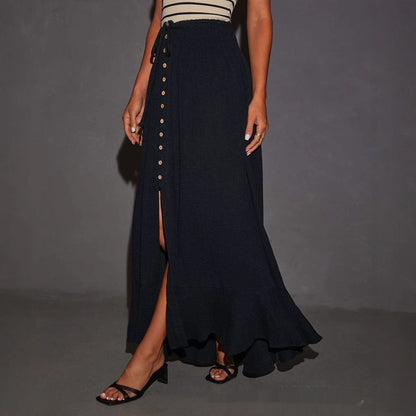 Lace-up Waist-slimming Front Slit Long Skirt