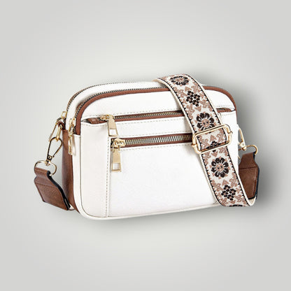 Shoulder Bag Triple-zipper With Embroidered Floral Straps Multi-functional Crossbody Bags