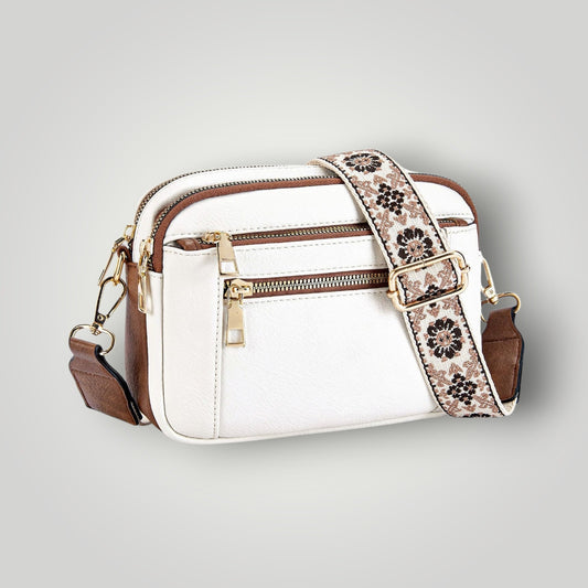 Shoulder Bag Triple-zipper With Embroidered Floral Straps Multi-functional Crossbody Bags