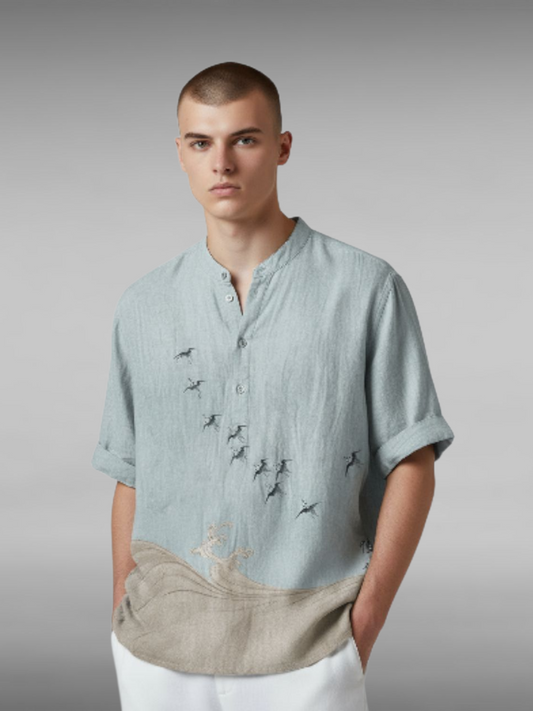 Summer Men's Shirts National Trendy Style Three Breasted