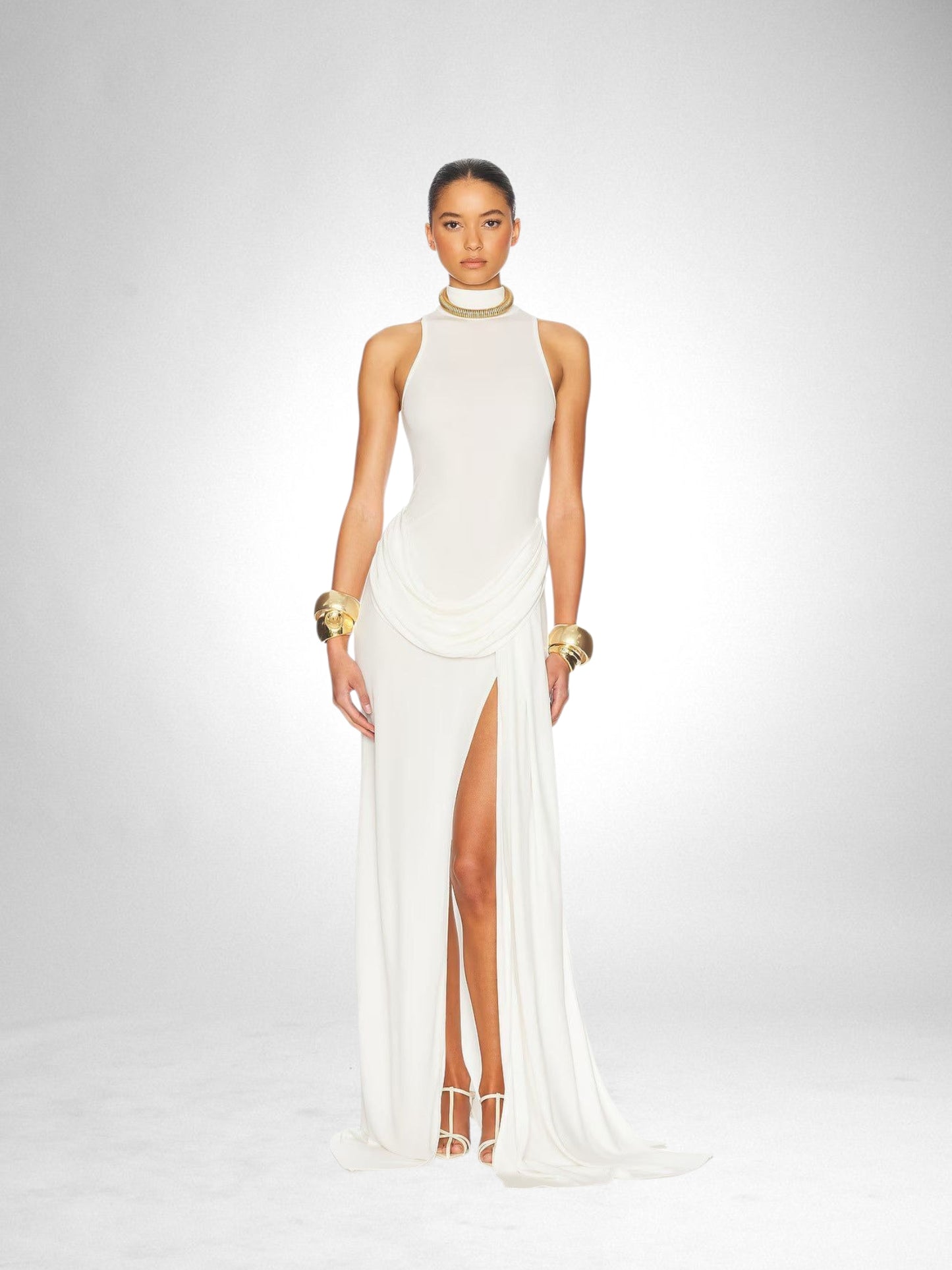 Elegant High Slit See-Though Maxi Dress