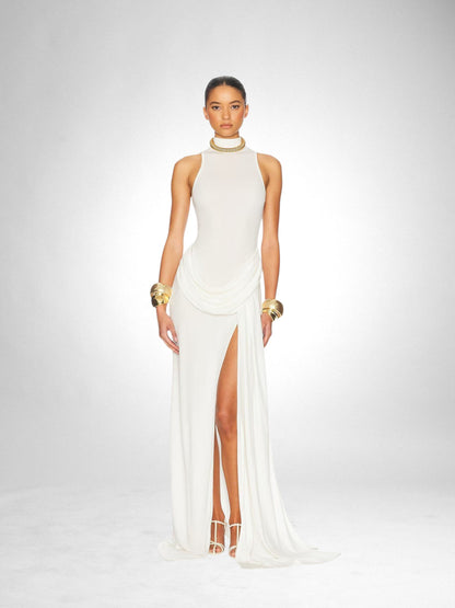 Elegant High Slit See-Though Maxi Dress
