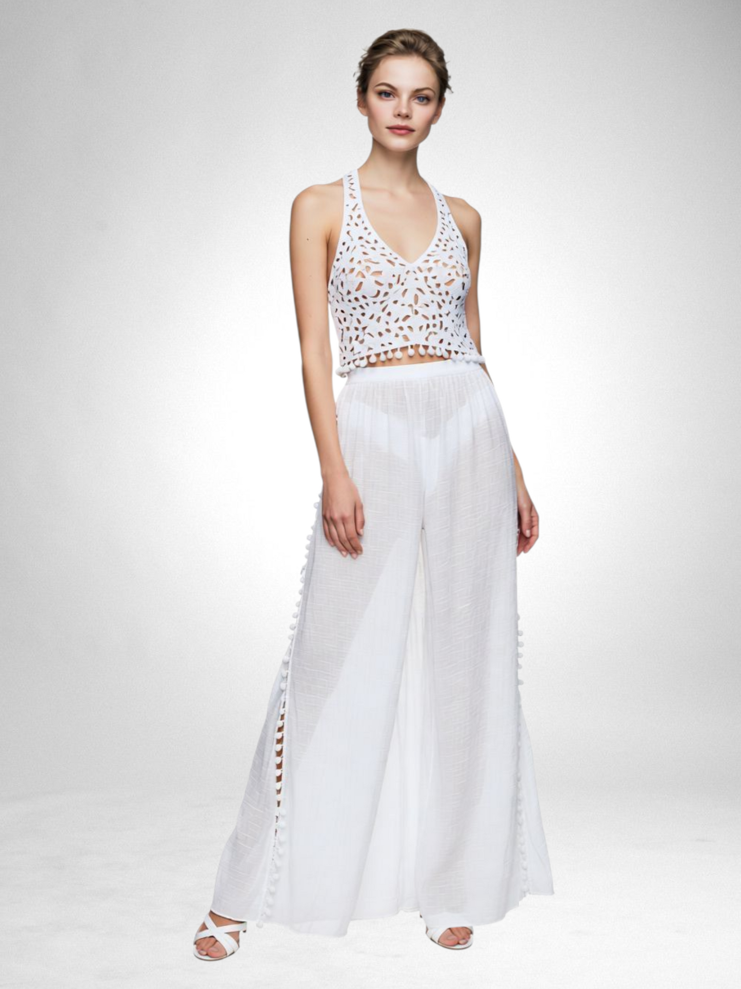 Beach Pants Cover Ups Swimwears Sided High Slit Snowfl