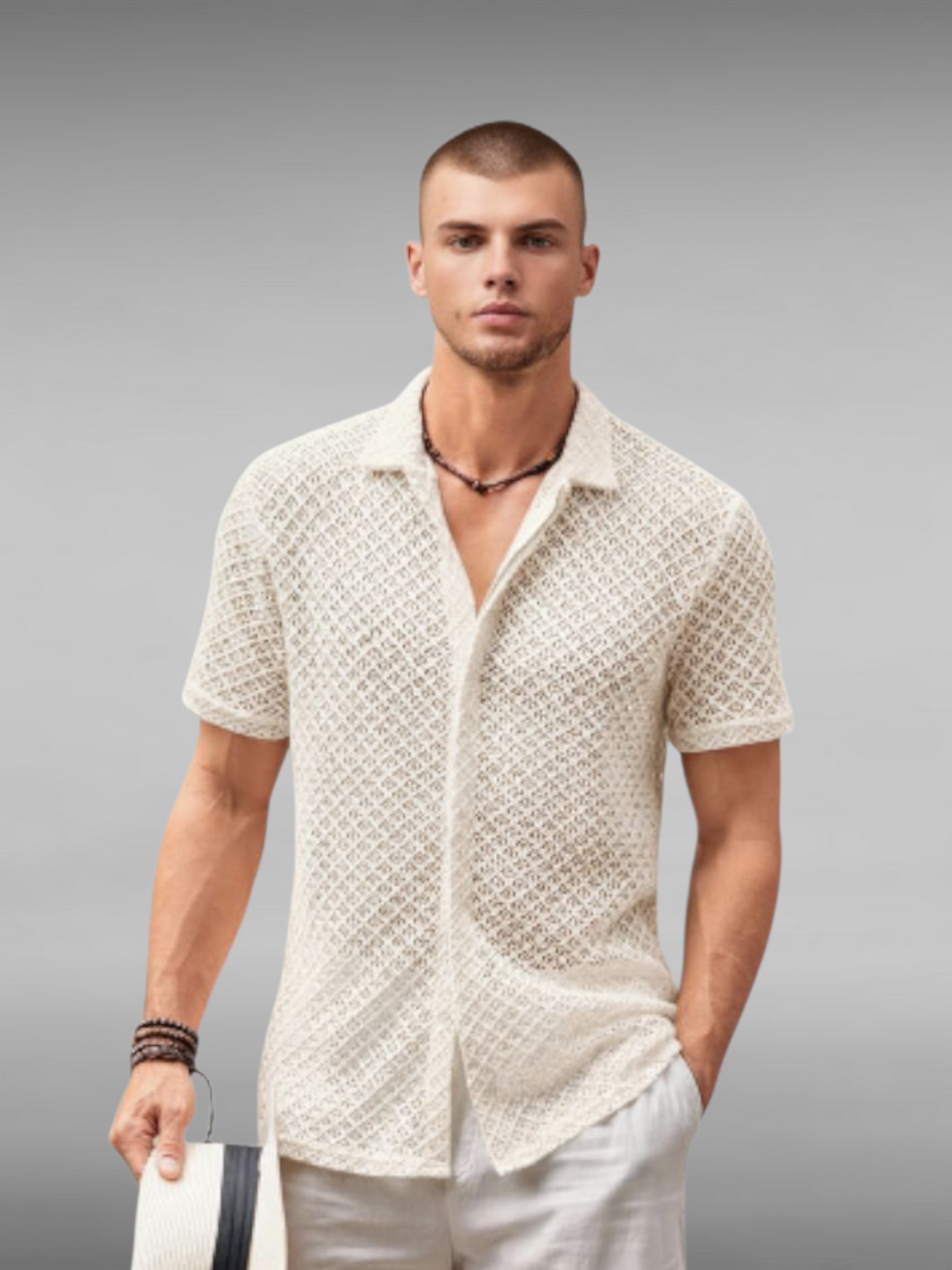 Mesh Short Sleeve Shirt Solid Color Lapel Shirt