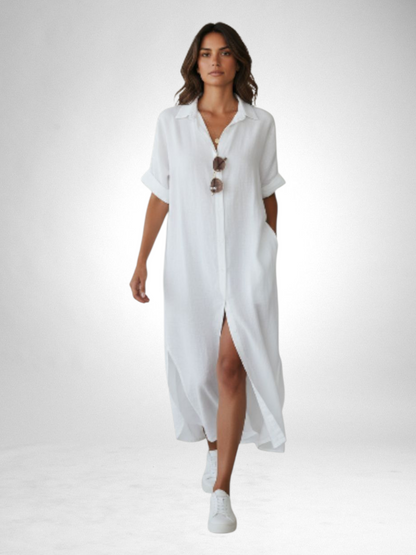 Women's Slub Linen Cardigan Dress